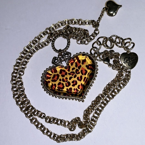 Vintage Betsey Johnson necklace pink & gold leopard - Picture 2 of 15